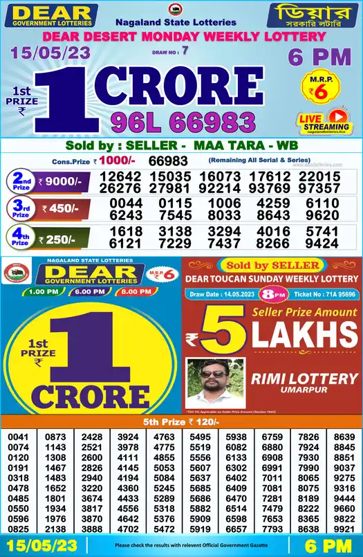 Lottery Sambad 6 PM result 15 May 2023