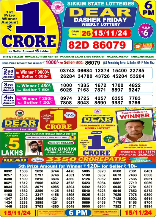 Lottery Sambad 6 PM result 15 Nov 2024