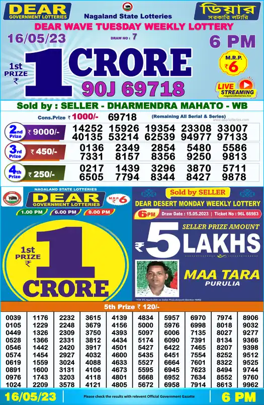 Lottery Sambad 6 PM result 16 May 2023