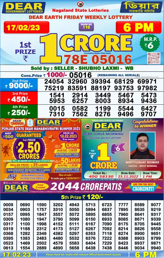 Lottery Sambad 6 PM result 17 Feb 2023