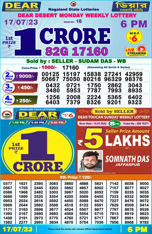 Lottery Sambad 6 PM result 17 Jul 2023