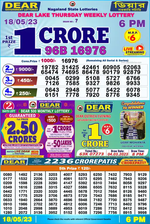 Lottery Sambad 6 PM result 18 May 2023