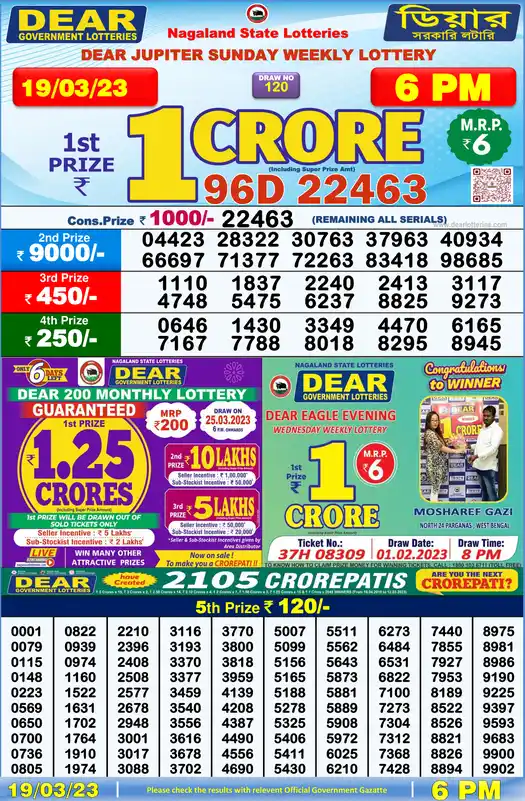 Lottery Sambad 6 PM result 19 Mar 2023
