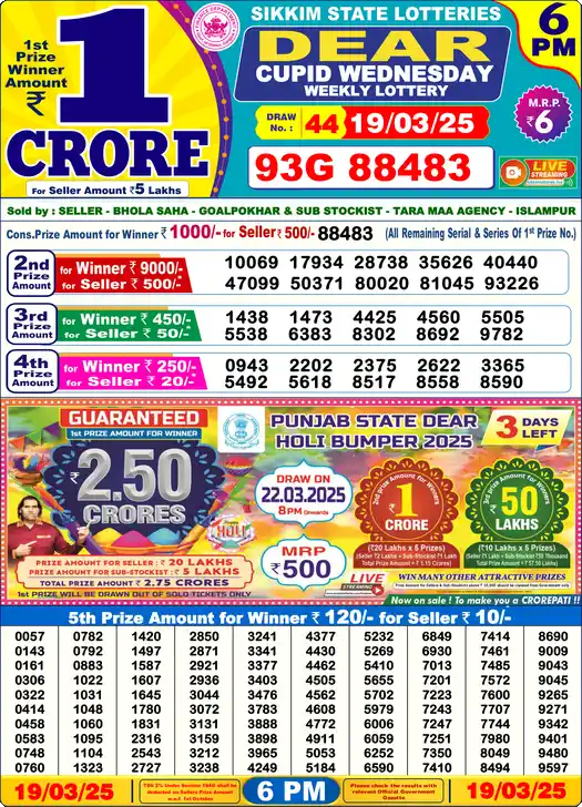 Lottery Sambad 6 PM result 19 Mar 2025