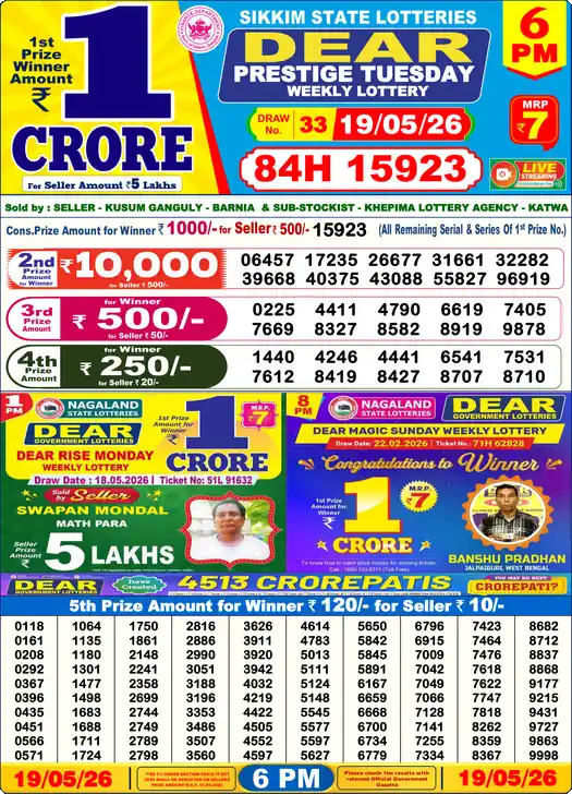 Lottery Sambad 6 PM result 19 May 2026