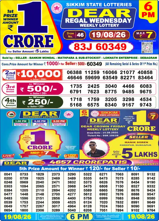 Lottery Sambad 6 PM result 19 Aug 2026