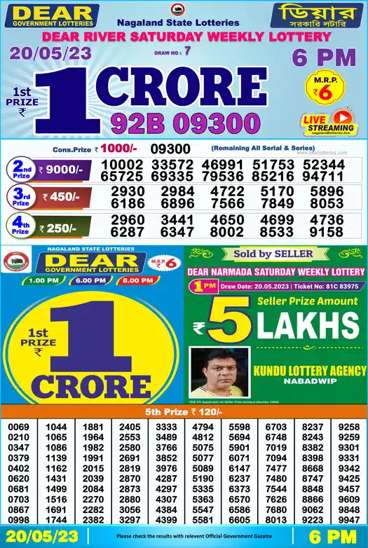 Lottery Sambad 6 PM result 20 May 2023