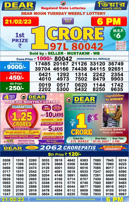 Lottery Sambad 6 PM result 21 Feb 2023