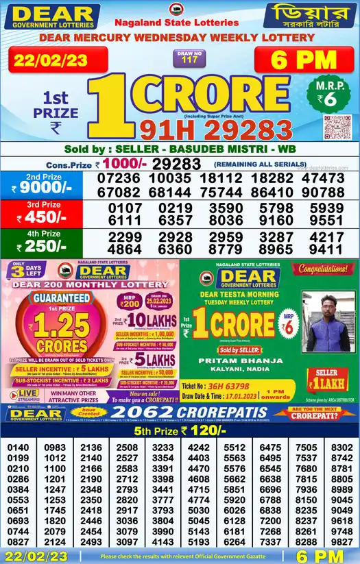 Lottery Sambad 6 PM result 22 Feb 2023