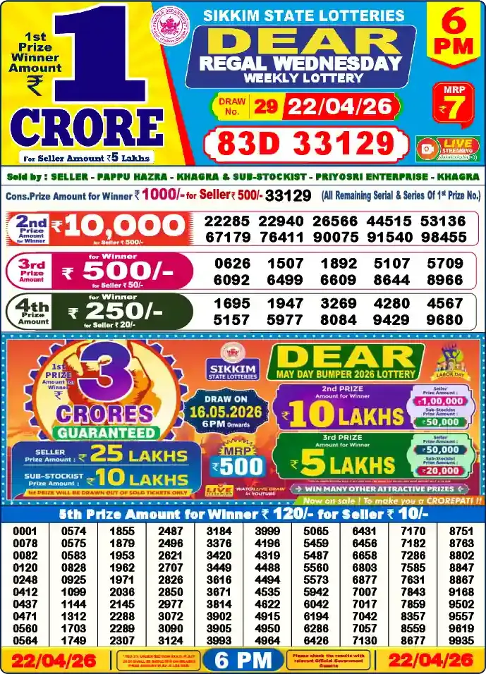 Lottery Sambad 6 PM result 22 Apr 2026