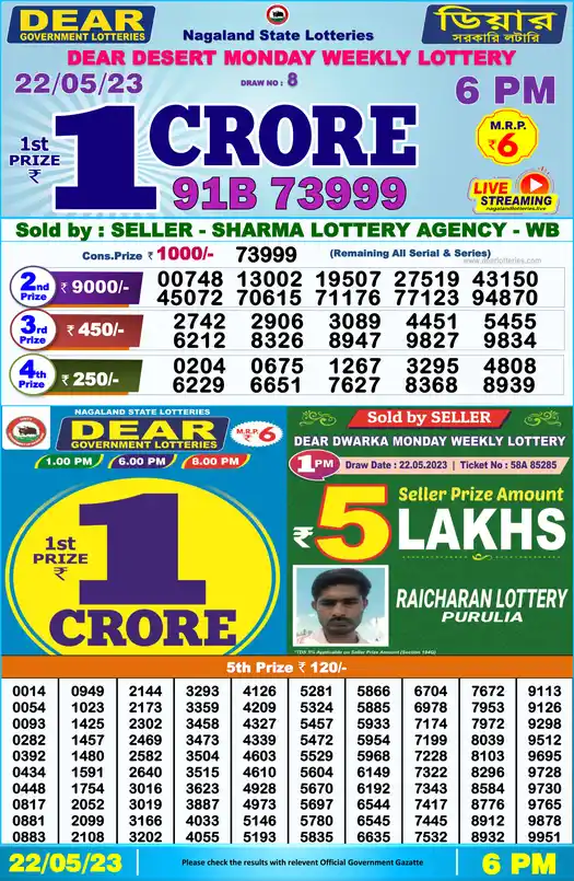 Lottery Sambad 6 PM result 22 May 2023