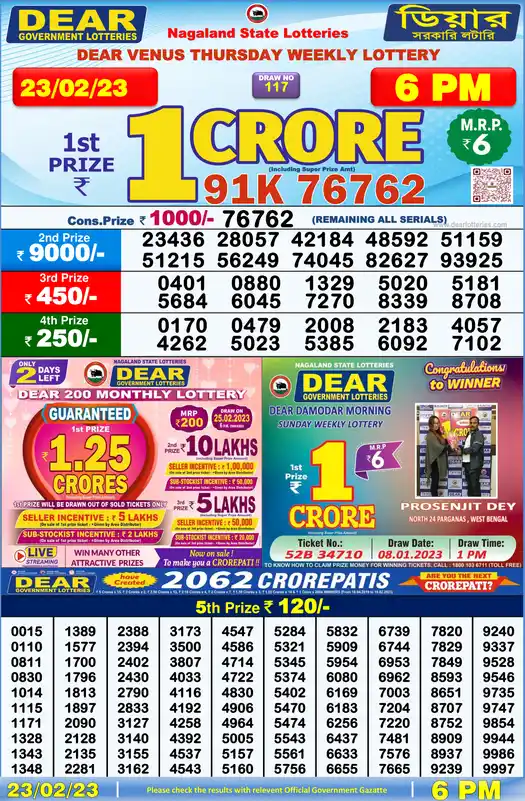 Lottery Sambad 6 PM result 23 Feb 2023