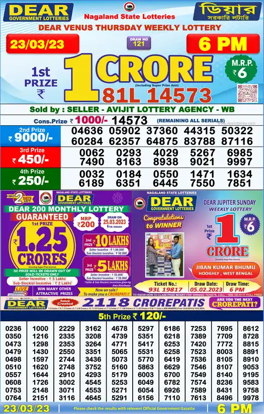 Lottery Sambad 6 PM result 23 Mar 2023