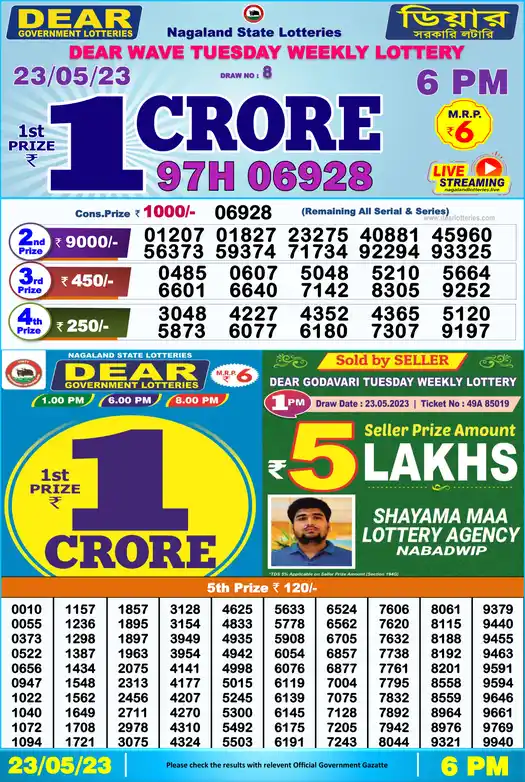 Lottery Sambad 6 PM result 23 May 2023