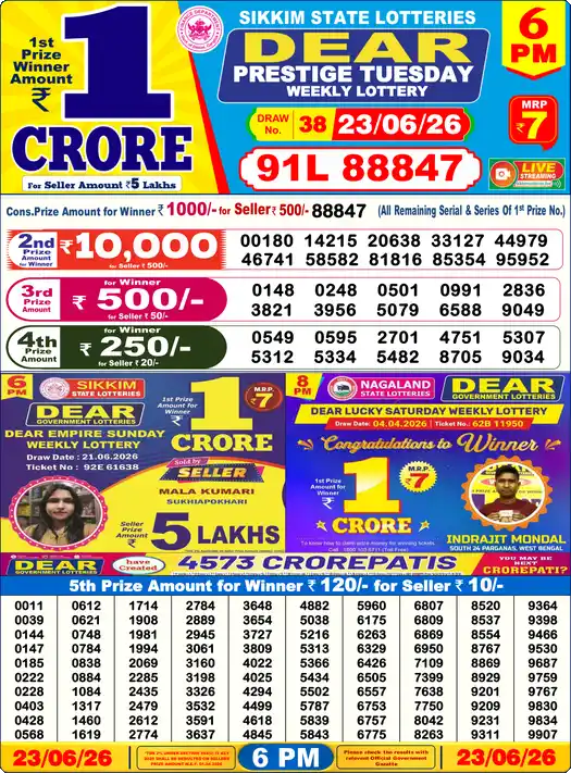 Lottery Sambad 6 PM result 23 Jun 2026