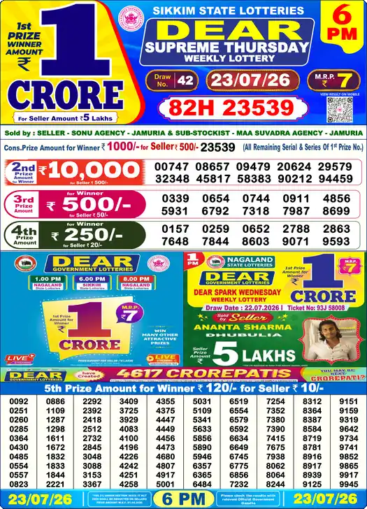 Lottery Sambad 6 PM result 23 Jul 2026