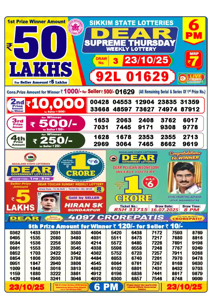 Lottery Sambad 6 PM result 23 Oct 2025