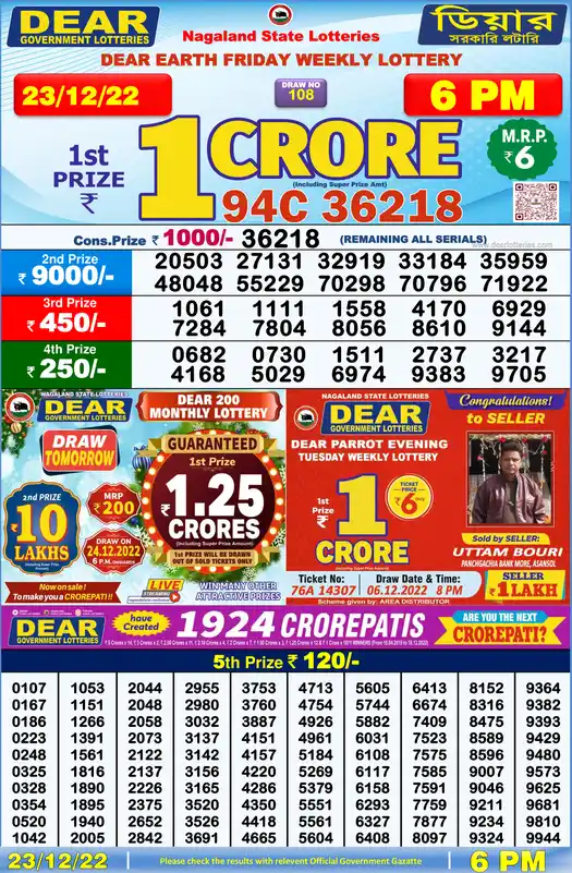 Lottery Sambad 6 PM result 23 Dec 2022