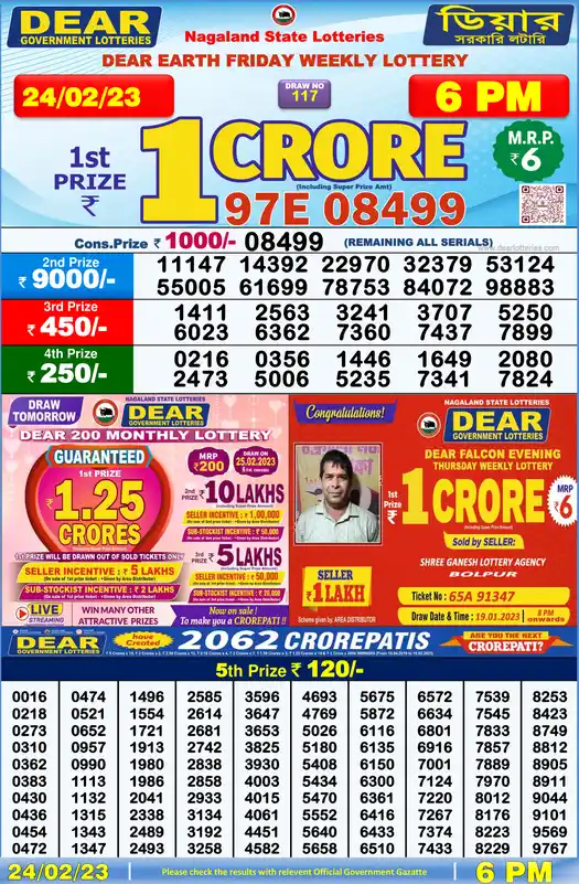 Lottery Sambad 6 PM result 24 Feb 2023