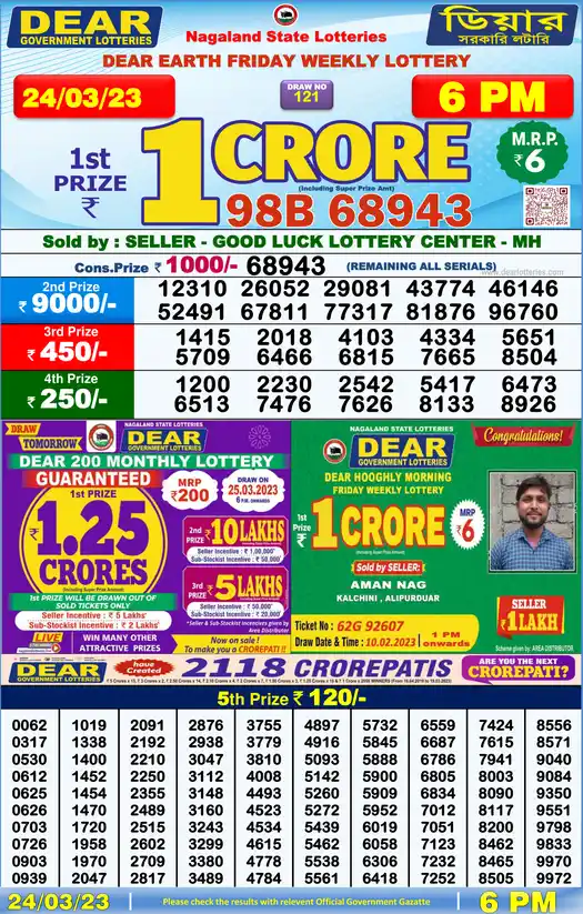 Lottery Sambad 6 PM result 24 Mar 2023