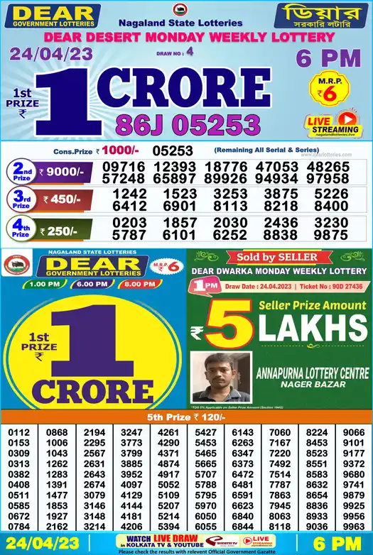 Lottery Sambad 6 PM result 24 Apr 2023