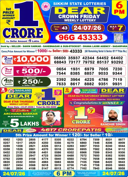 Lottery Sambad 6 PM result 24 Jul 2026
