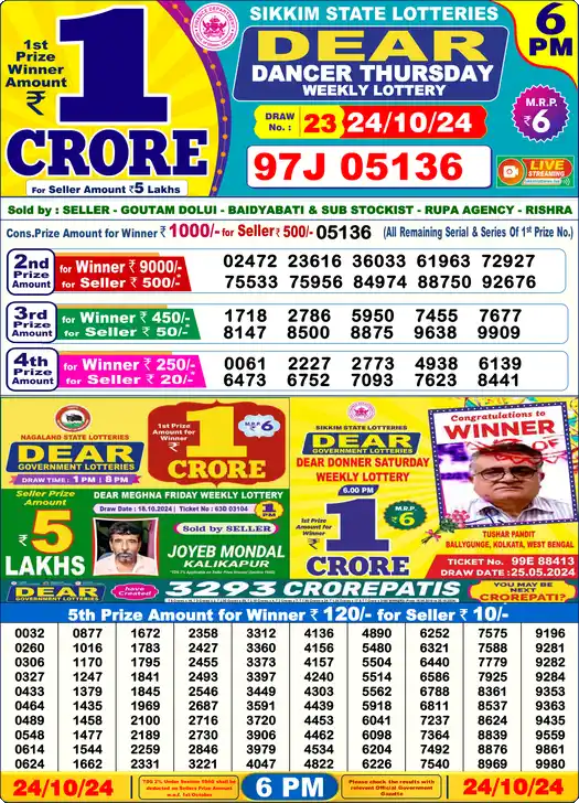 Lottery Sambad 6 PM result 24 Oct 2024