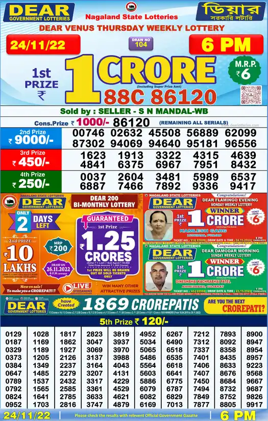 Lottery Sambad 6 PM result 24 Nov 2022