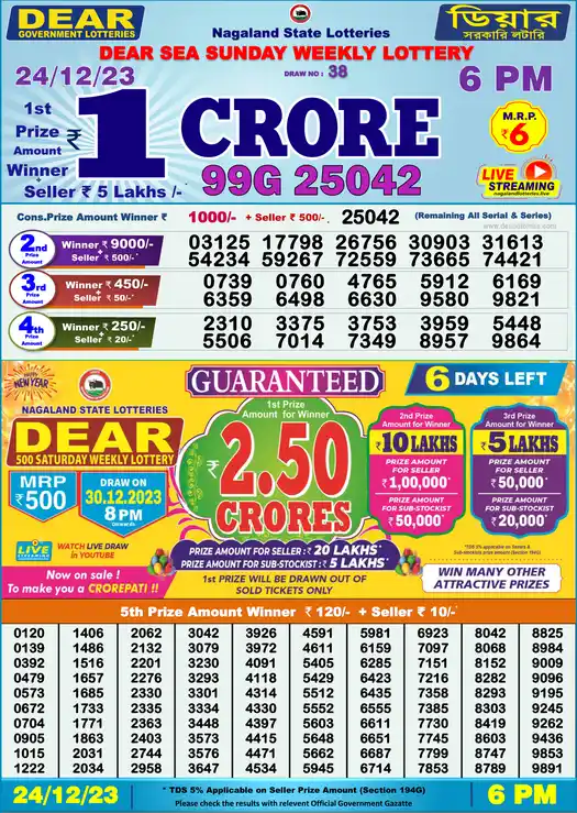 Lottery Sambad 6 PM result 24 Dec 2023