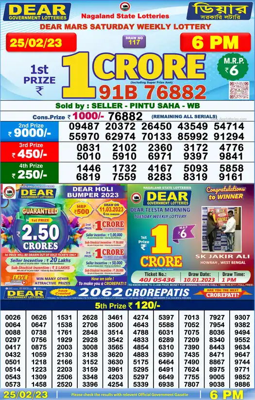 Lottery Sambad 6 PM result 25 Feb 2023