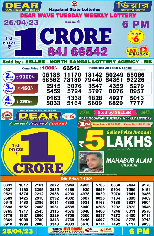 Lottery Sambad 6 PM result 25 Apr 2023