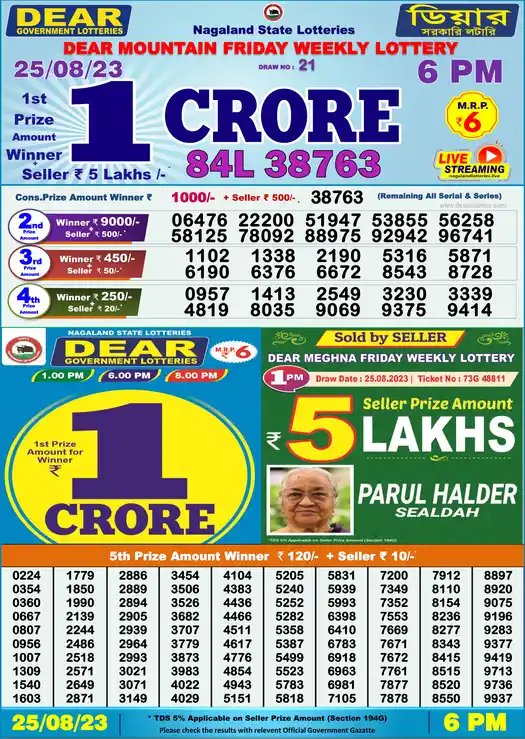 Lottery Sambad 6 PM result 25 Aug 2023