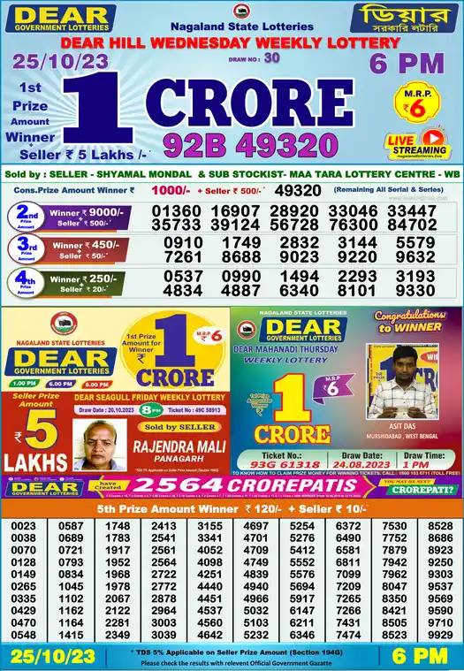 Lottery Sambad 6 PM result 25 Oct 2023
