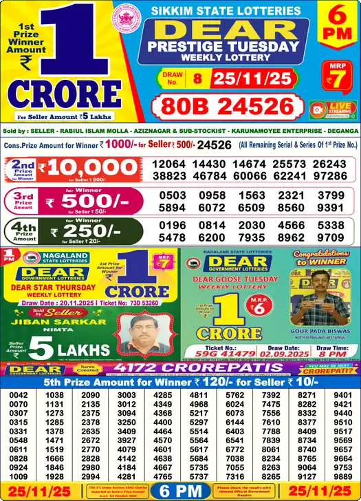 Lottery Sambad 6 PM result 25 Nov 2025