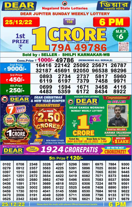 Lottery Sambad 6 PM result 25 Dec 2022