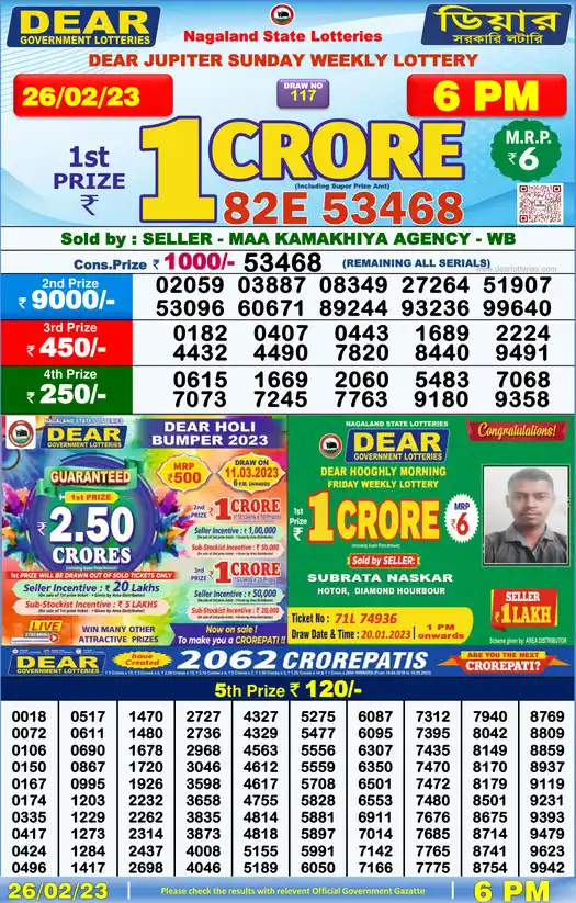 Lottery Sambad 6 PM result 26 Feb 2023