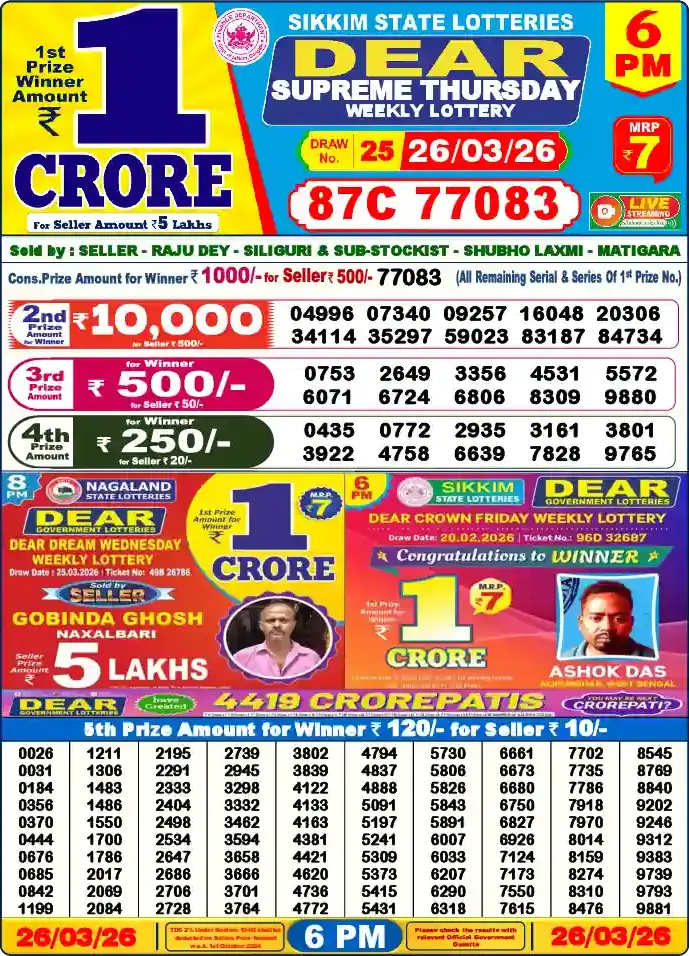 Lottery Sambad 6 PM result 26 Mar 2026