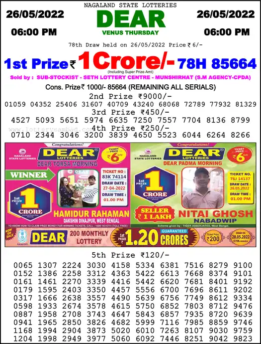 Lottery Sambad 6 PM result 26 May 2022