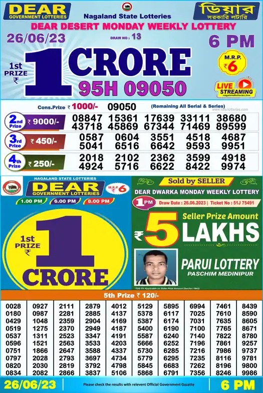 Lottery Sambad 6 PM result 26 Jun 2023