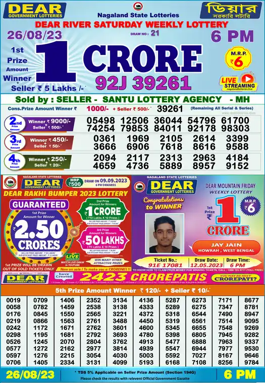 Lottery Sambad 6 PM result 26 Aug 2023