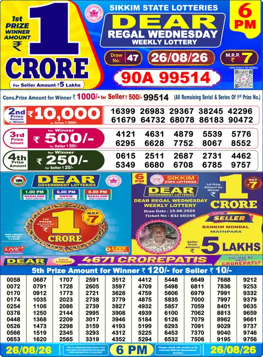 Lottery Sambad 6 PM result 26 Aug 2026