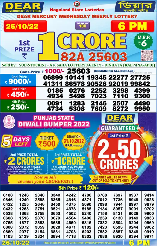 Lottery Sambad 6 PM result 26 Oct 2022