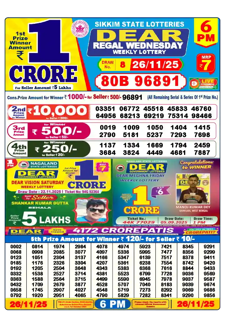 Lottery Sambad 6 PM result 26 Nov 2025