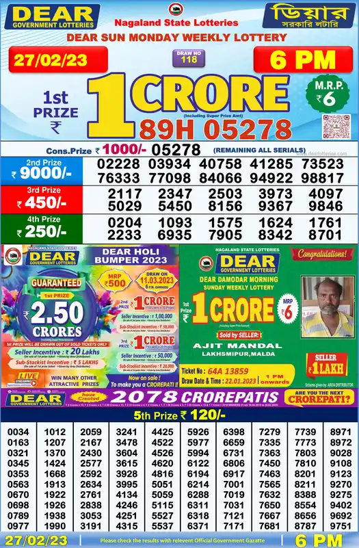 Lottery Sambad 6 PM result 27 Feb 2023
