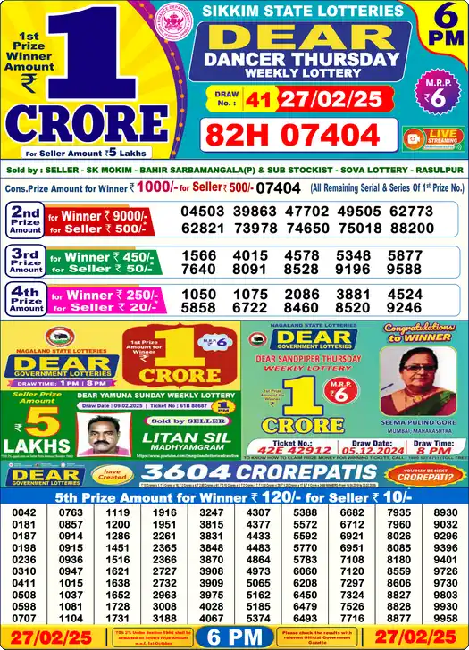 Lottery Sambad 6 PM result 27 Feb 2025