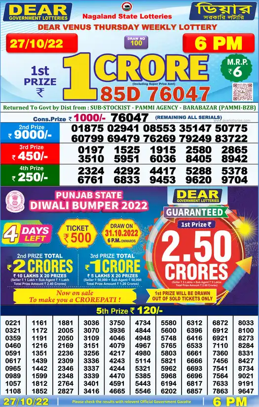 Lottery Sambad 6 PM result 27 Oct 2022