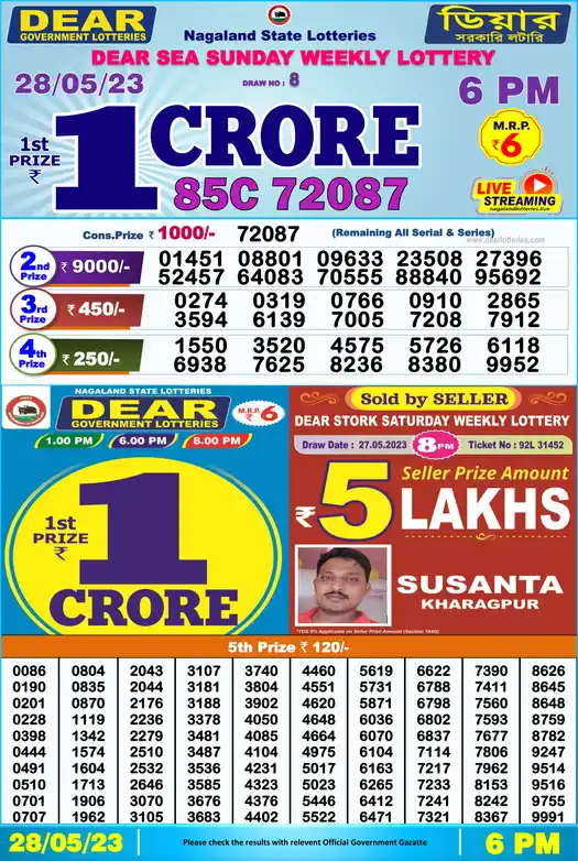 Lottery Sambad 6 PM result 28 May 2023