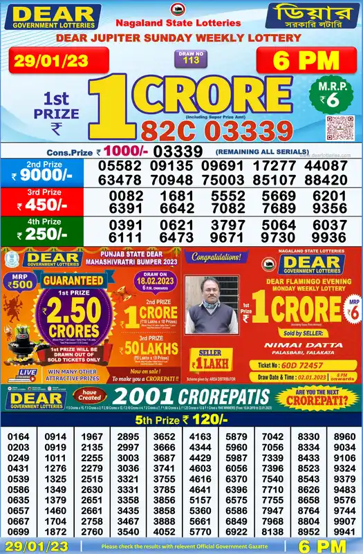 Lottery Sambad 6 PM result 29 Jan 2023