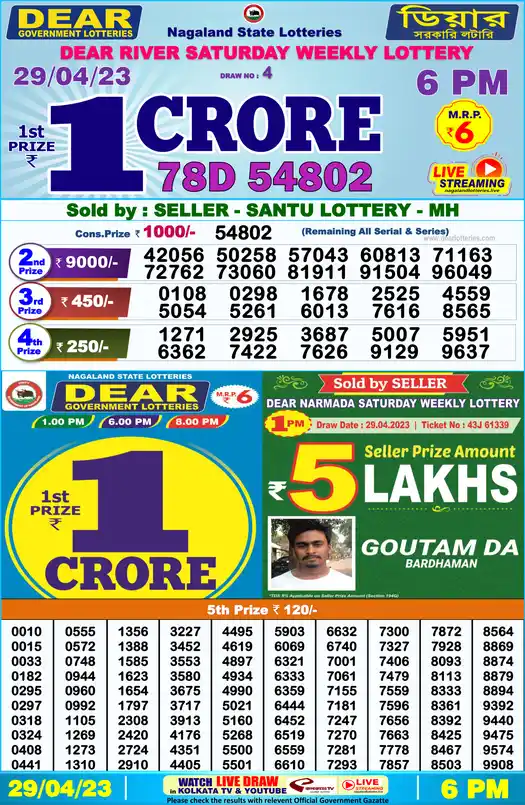 Lottery Sambad 6 PM result 29 Apr 2023