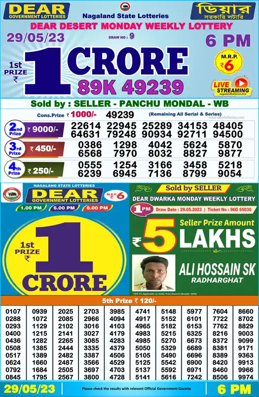 Lottery Sambad 6 PM result 29 May 2023
